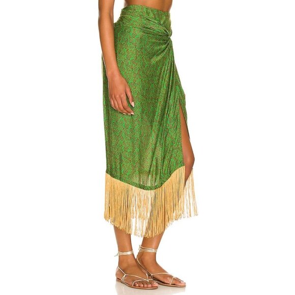 Vix Swimwear Karen Fringe Wrap Effect Midi Skirt Namaste Green NWT Size M - Picture 2 of 16
